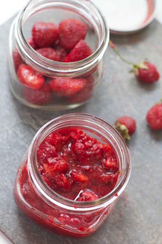 strawberries in mason jars