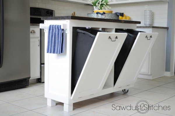 Kitchen Island DIY Cabinet to island with garbage disposal sawdust2stitches