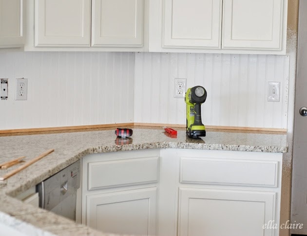 backsplash diy beadboard kitchen backsplash ellaclaireinspired