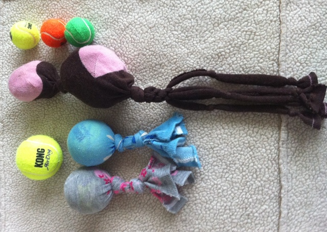 old socks tenis ball dog toy thewoofilicious