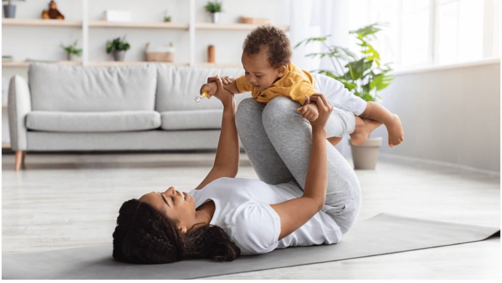 mom and child exercising