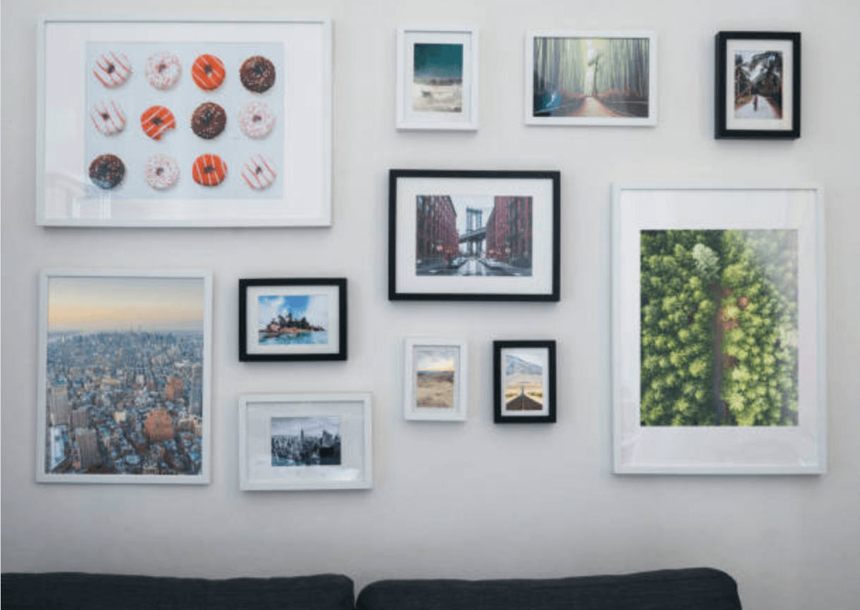 home interior with sofa and paintings